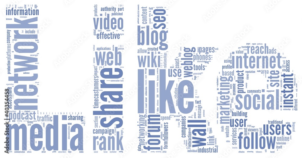 Obraz premium Social media words in tag cloud of like shape