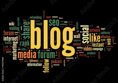 Blog concept in word tag cloud on black