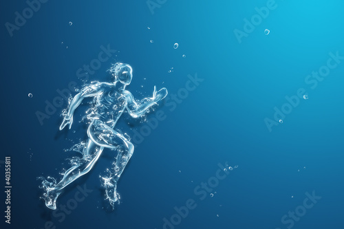Running man liquid artwork on blue background