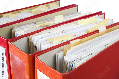file folders close up, selective focus, isolated
