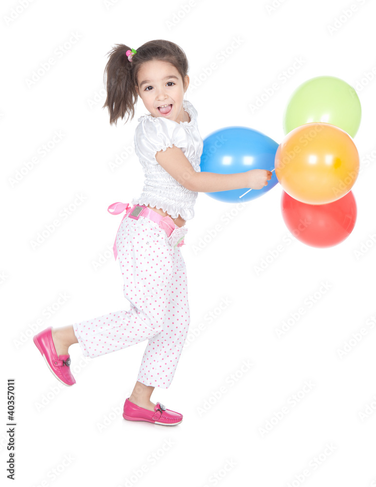 Little brunette girl with balloons in studio Little brunette girl with balloons in studio