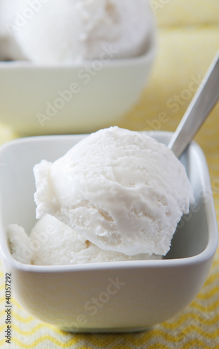 scoops of vanilla ice cream in bowl