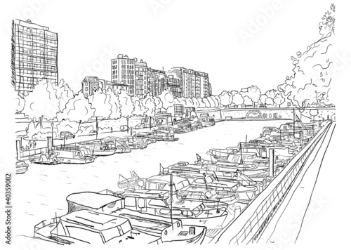 Embankment of the river with the ships.