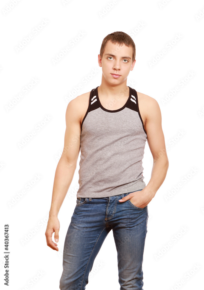 Closeup portrait of a young man, isolated on white Closeup portrait of a young man, isolated on white