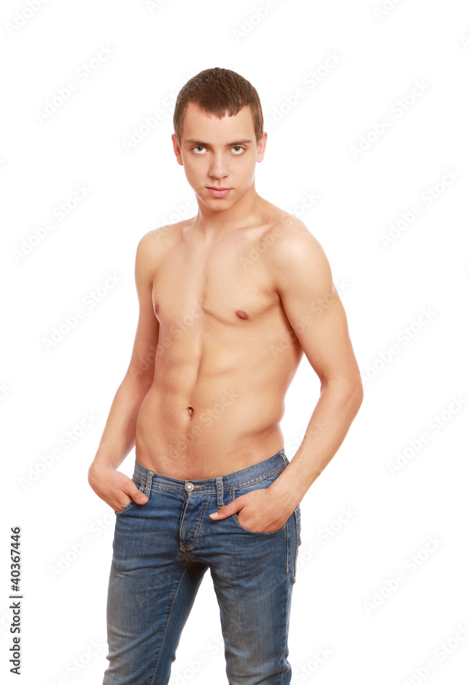 Portrait of a shirtless young man, isolated on white Portrait of a shirtless young man, isolated on white