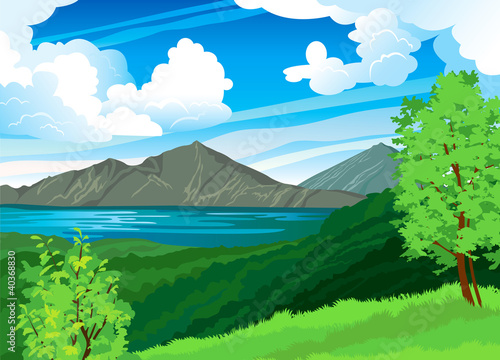 Summer landscape with volcano and lake Batur. Indonesia, Bali.