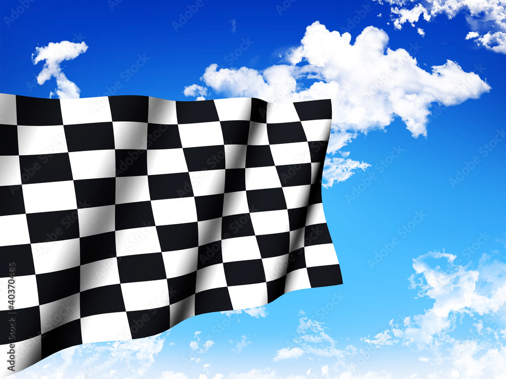 Checkered Flag over a sky background