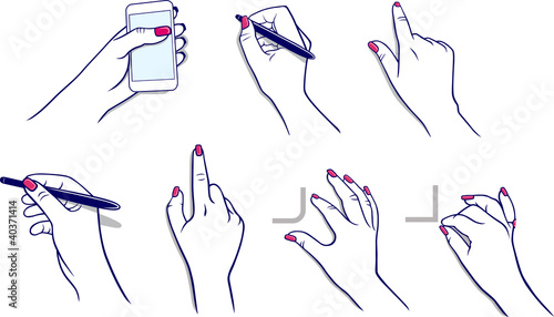 Hands using tablet,  media player, stylus