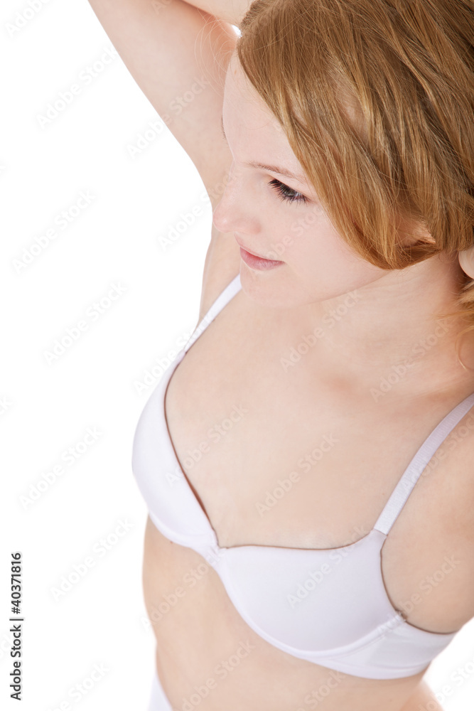 Attraktives Mädchen trägt weißen BH Stock Photo