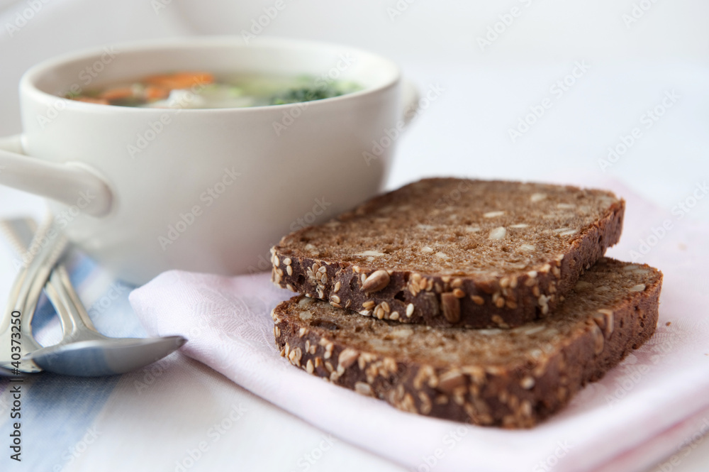 Healthy soup with wholemeal bread Healthy soup with wholemeal bread