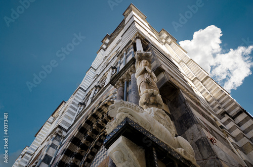 cattedrale di San Lorenzo fotografata dal basso a Genova photo