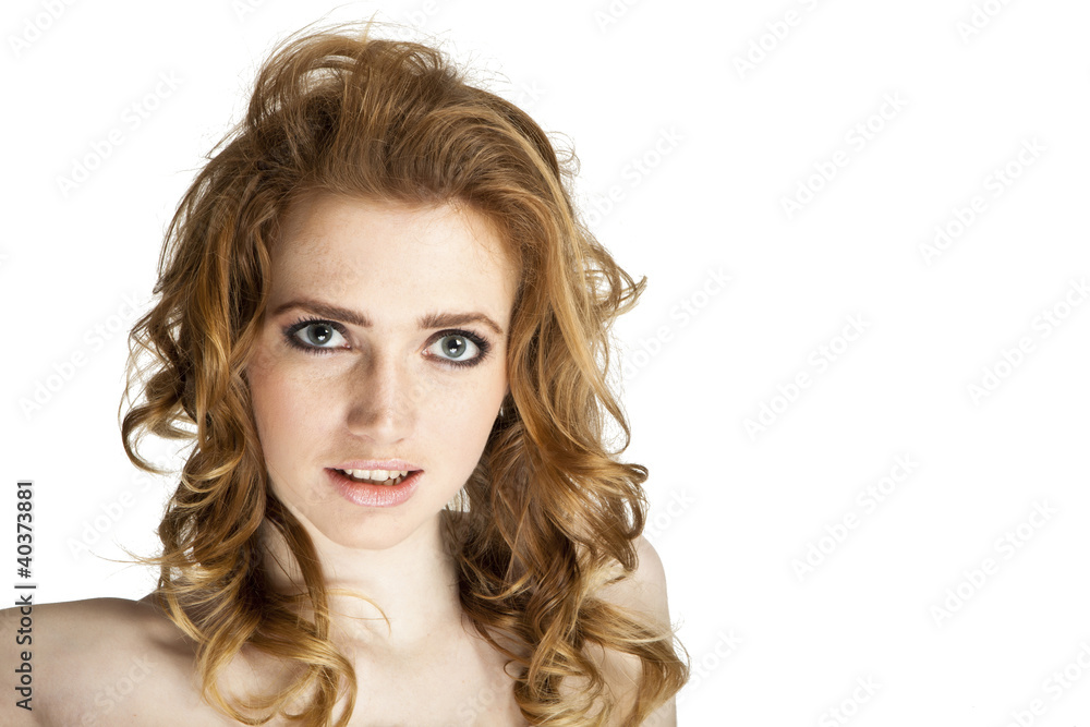 Beautiful woman face - isolated on white Beautiful woman face - isolated on white