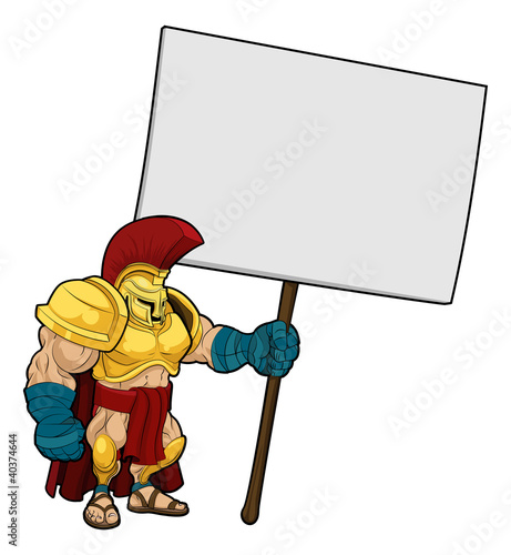 Tough Spartan or Trojan holding sign board