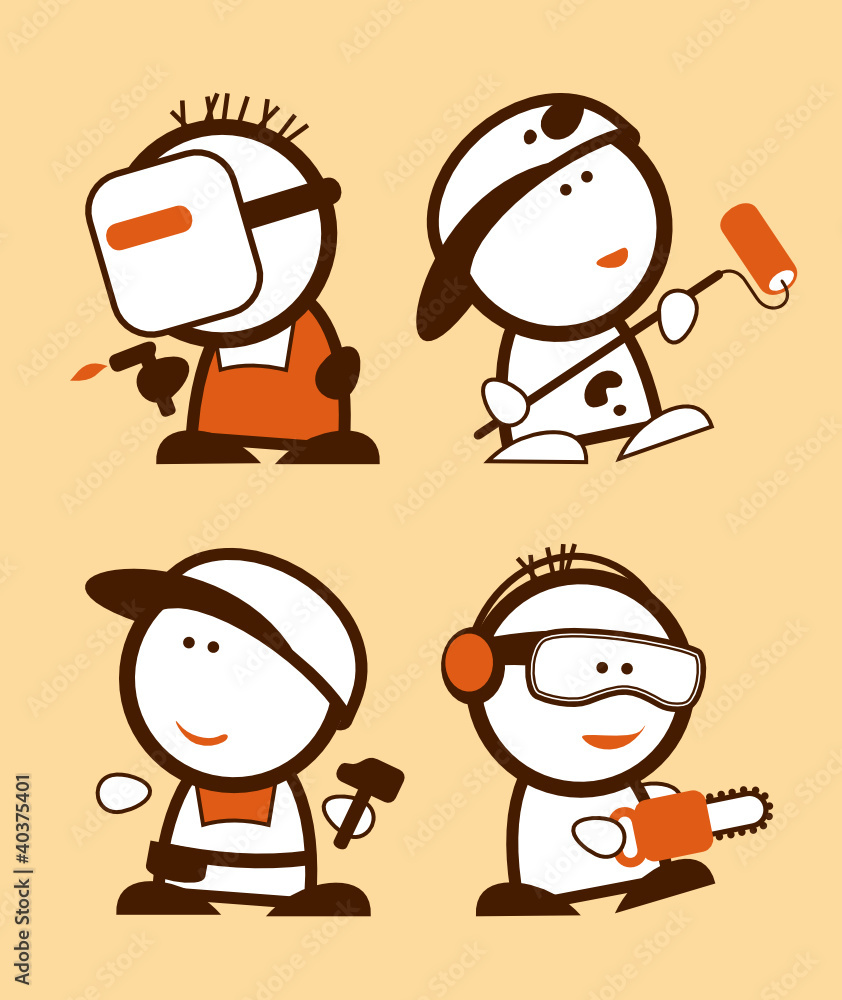 Set of construction professions funny peoples icons