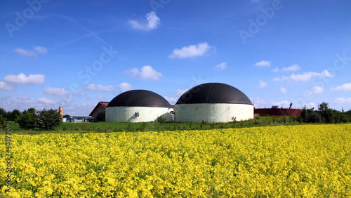 Biogasanlage und Rapsfeld photo