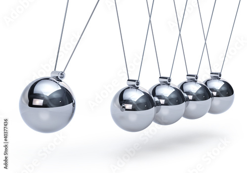 Newtons cradle with five balls - perspective view