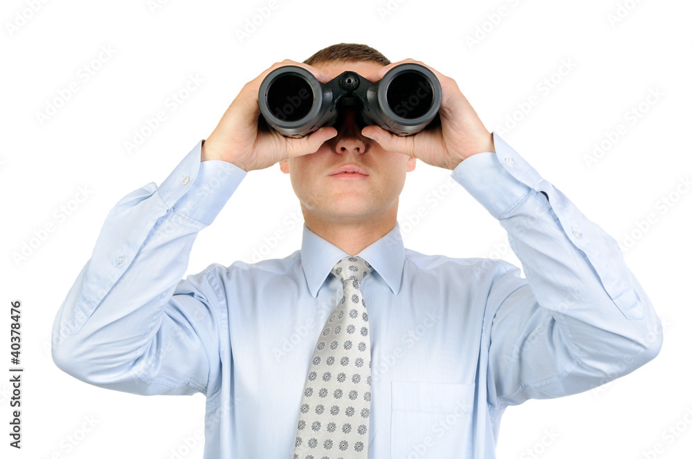 Male looking with binoculars Male looking with binoculars