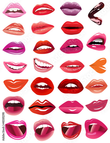 set feminine lips on white background