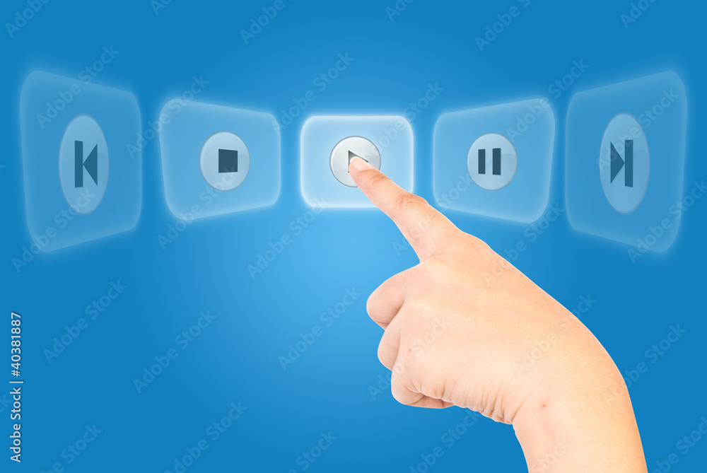 Hand pushing Play Icon.