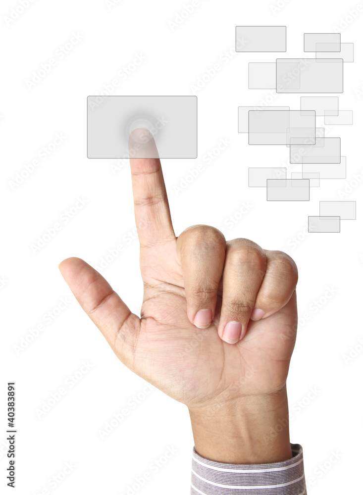Hand pushing blank button on touch screen Hand pushing blank button on touch screen