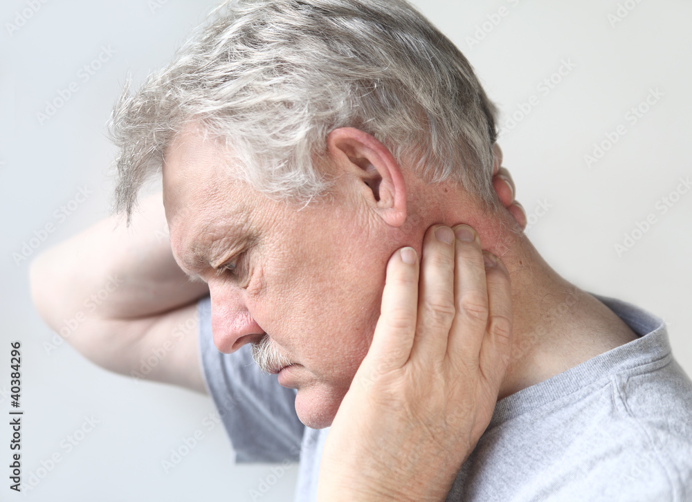 senior man with sore neck senior man with sore neck