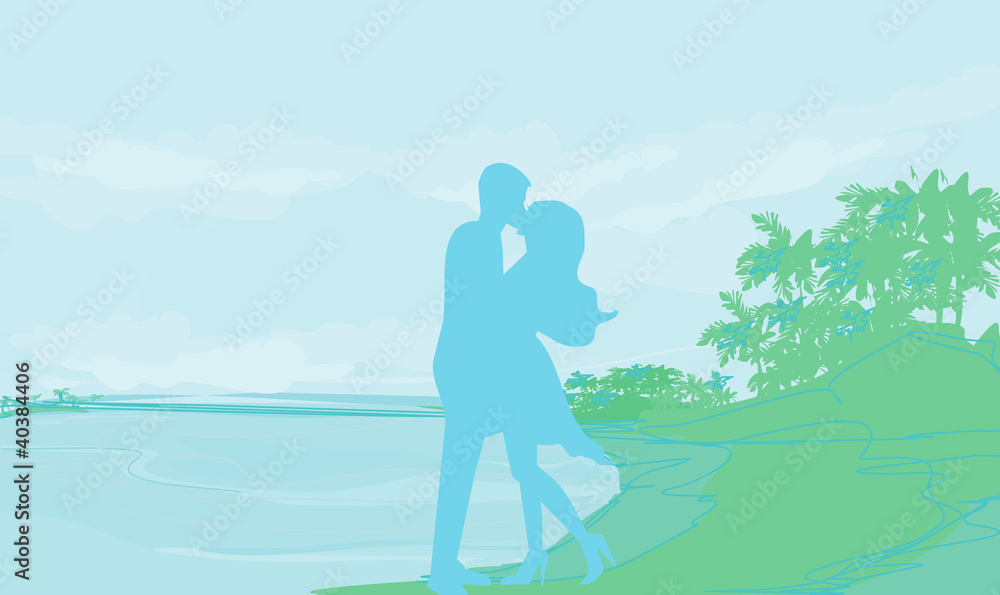 Obraz premium silhouette couple on tropical beach
