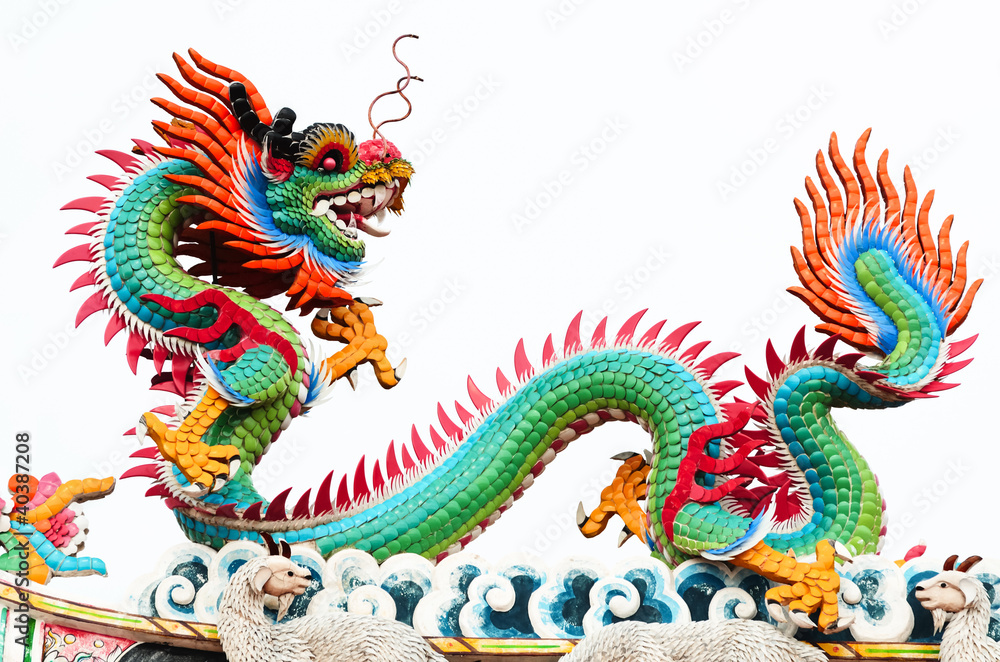 Chinese style dragon statue temple roof