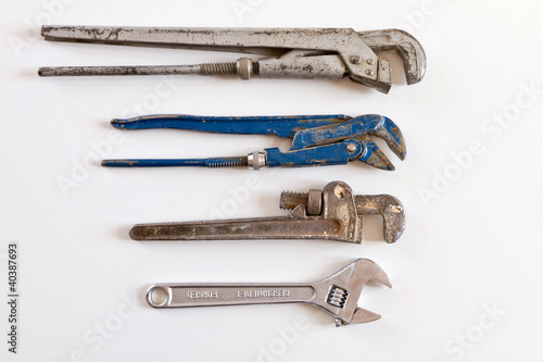 group of plumbers pipe wrench on white © vasi_100