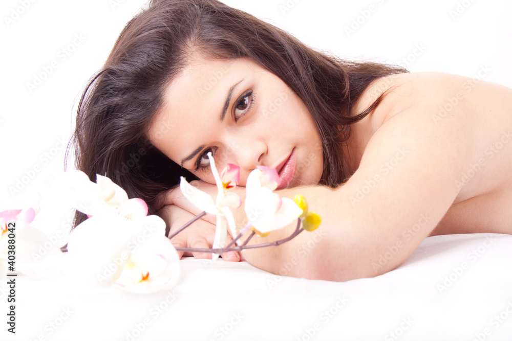 Beautiful woman in spa center on white background Beautiful woman in spa center on white background