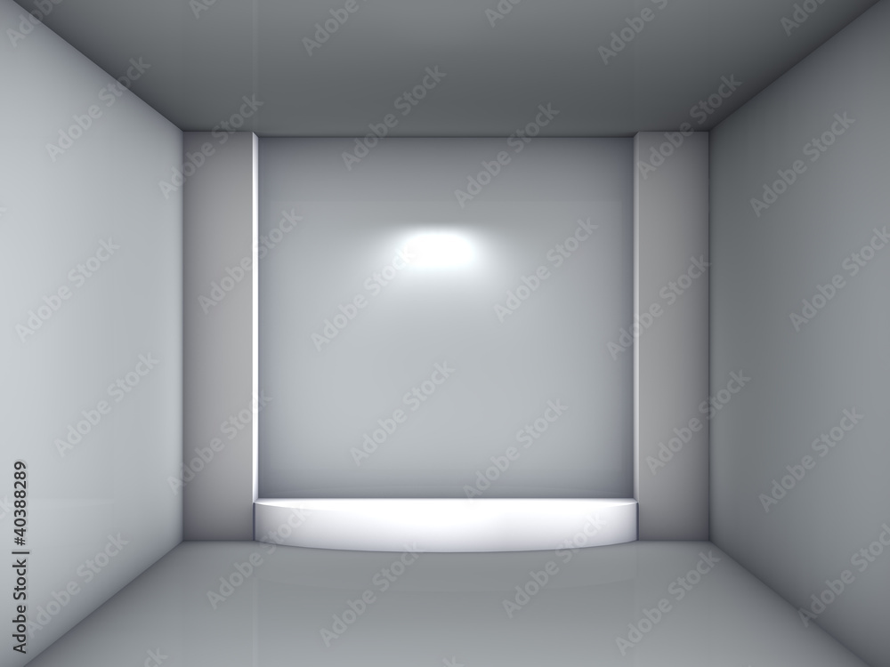 3d podium and spotlight for exhibit in the grey interior 3d podium and spotlight for exhibit in the grey interior