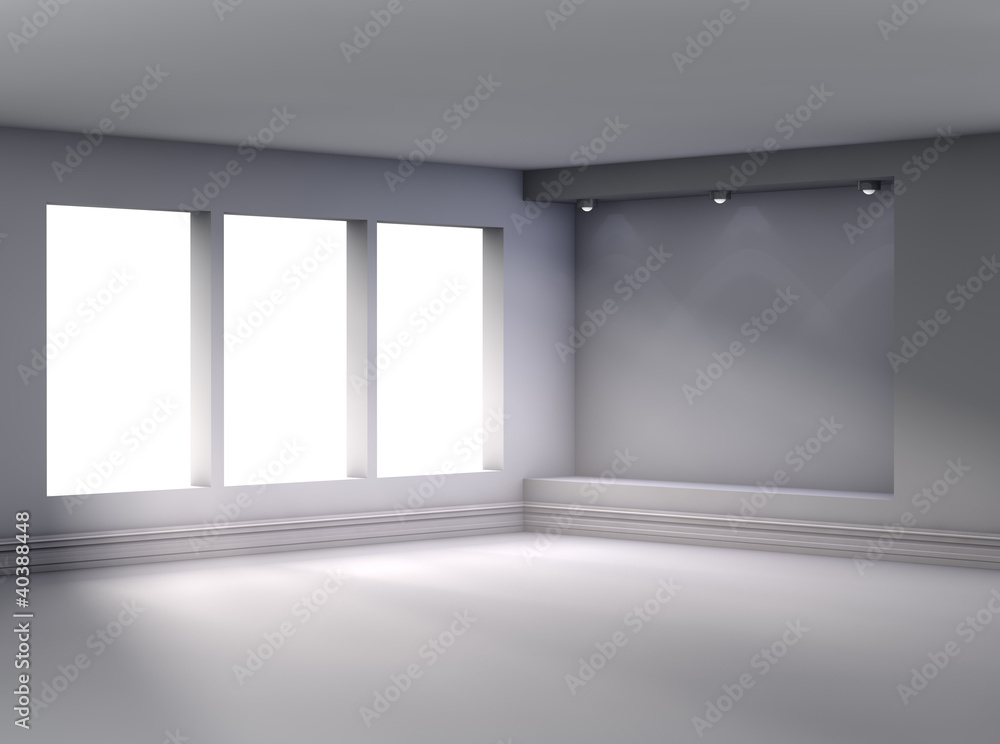 3d empty niche with spotlights for exhibit in the bright interio 3d empty niche with spotlights for exhibit in the bright interio