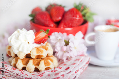 Waffle with strawberries