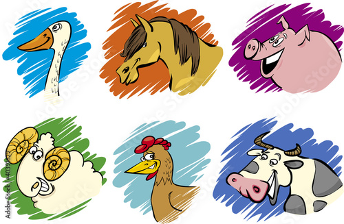 Set of cartoon farm animals