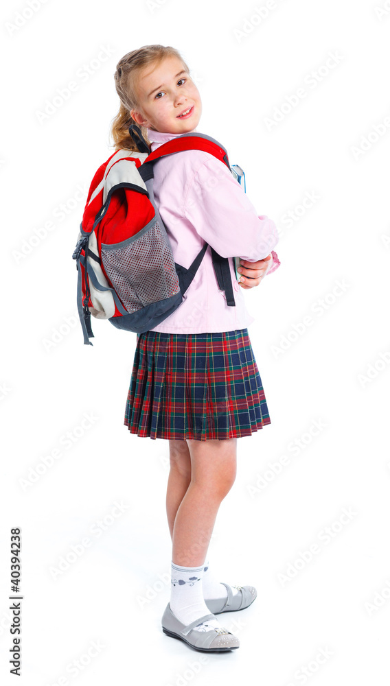 little blond school girl with backpack bag little blond school girl with backpack bag