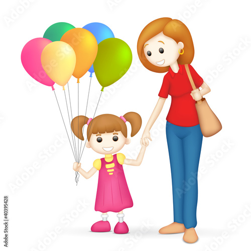 3d Mother and Daughter in Vector