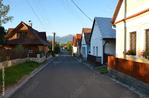 Village street at the sunset