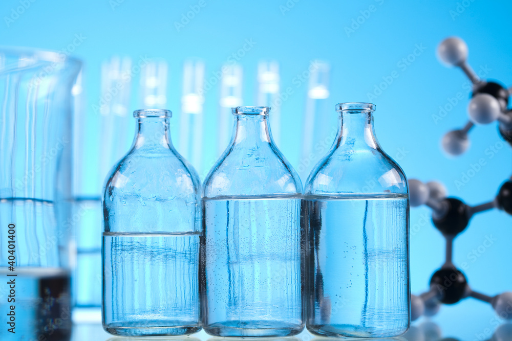 Blue chemistry vials, Laboratory Blue chemistry vials, Laboratory