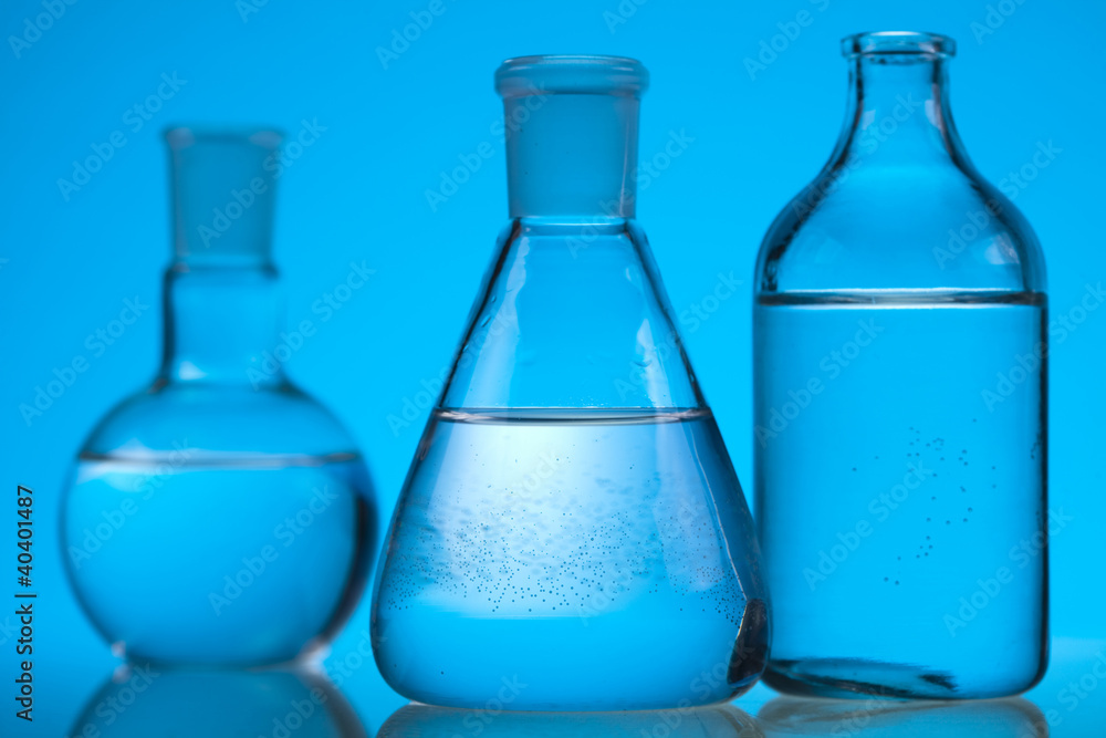 Blue chemistry vials, Laboratory Blue chemistry vials, Laboratory