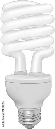 Energy saving fluorescent light bulb on white