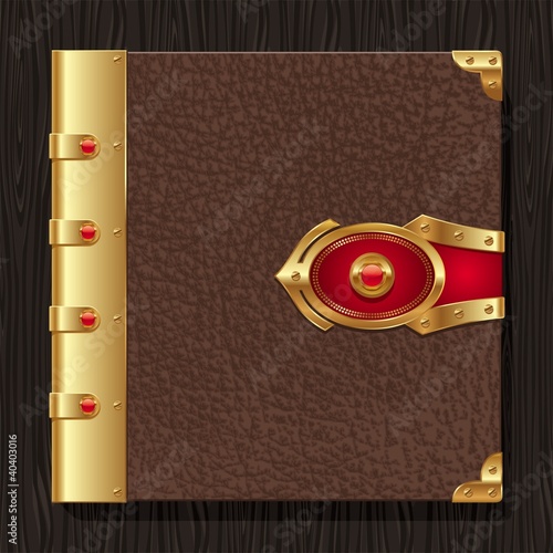 Vintage leather book hardcover with golden elements
