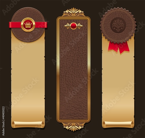 Vector set of vertical leather and paper vintage banners