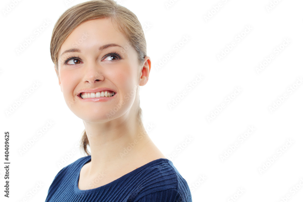 Beautiful young smiling woman. Isolated over white background Beautiful young smiling woman. Isolated over white background