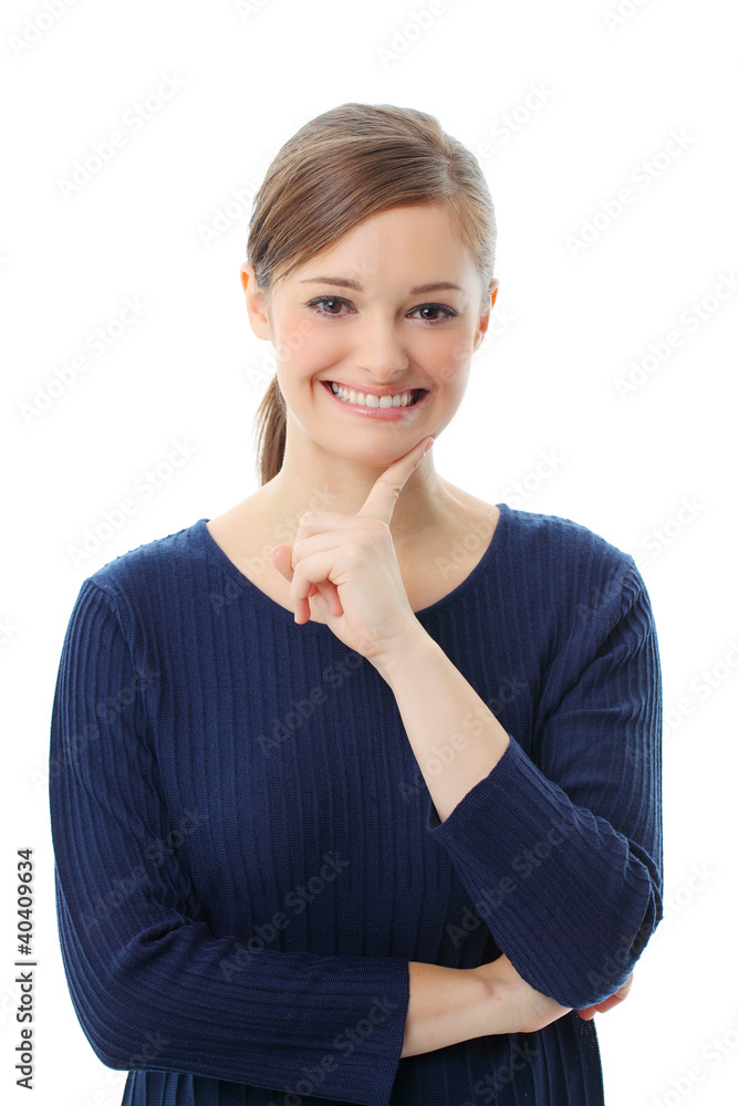 Beautiful young smiling woman. Isolated over white background Beautiful young smiling woman. Isolated over white background