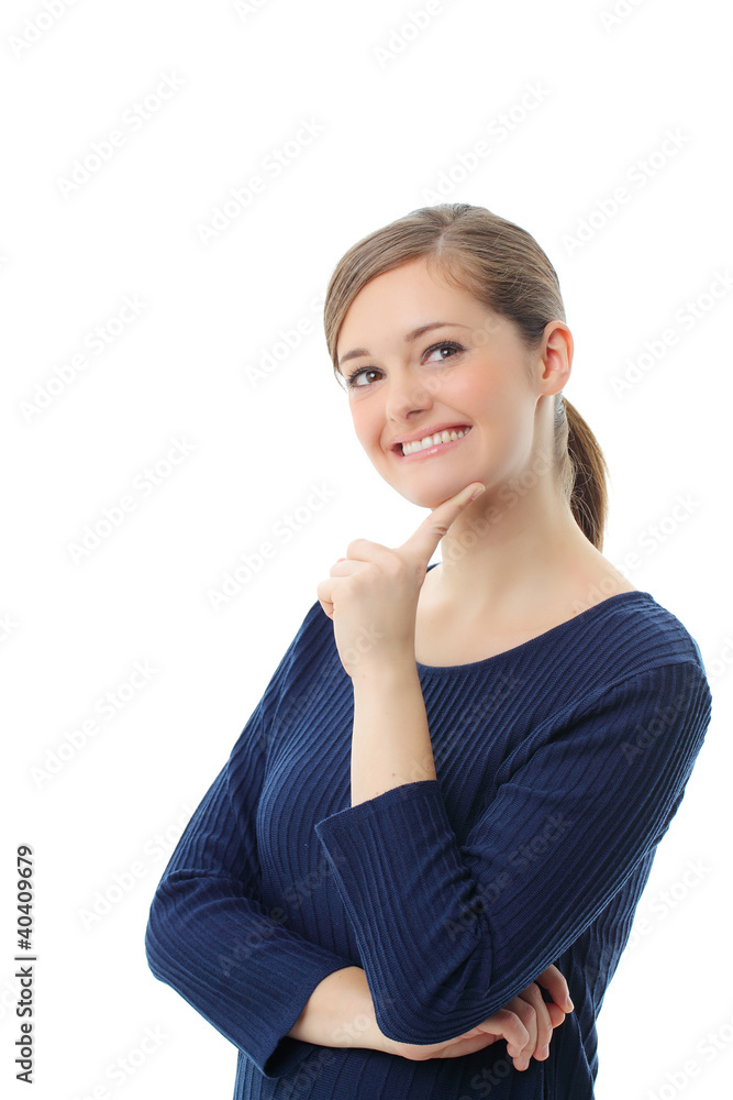 Beautiful young smiling woman. Isolated over white background Beautiful young smiling woman. Isolated over white background