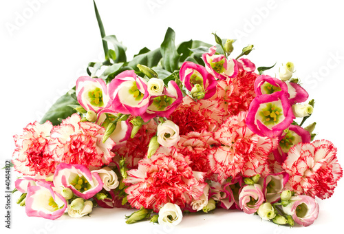 bouquet of pink carnations and lisianthus flowers