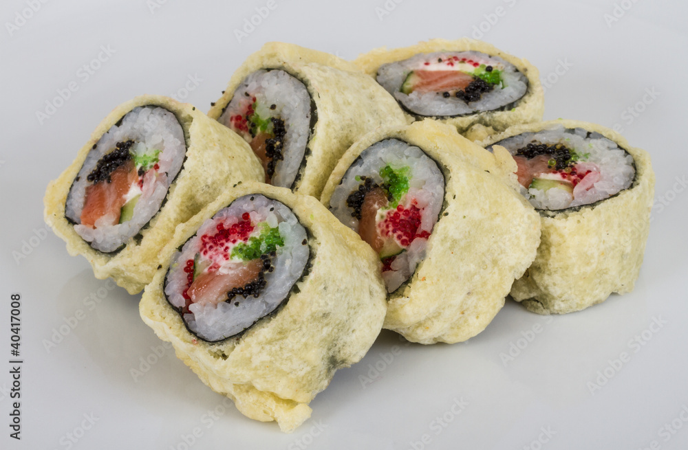 Japanese Cuisine -Tempura Maki Sushi (Deep Fried Roll made of sa Japanese Cuisine -Tempura Maki Sushi (Deep Fried Roll made of sa