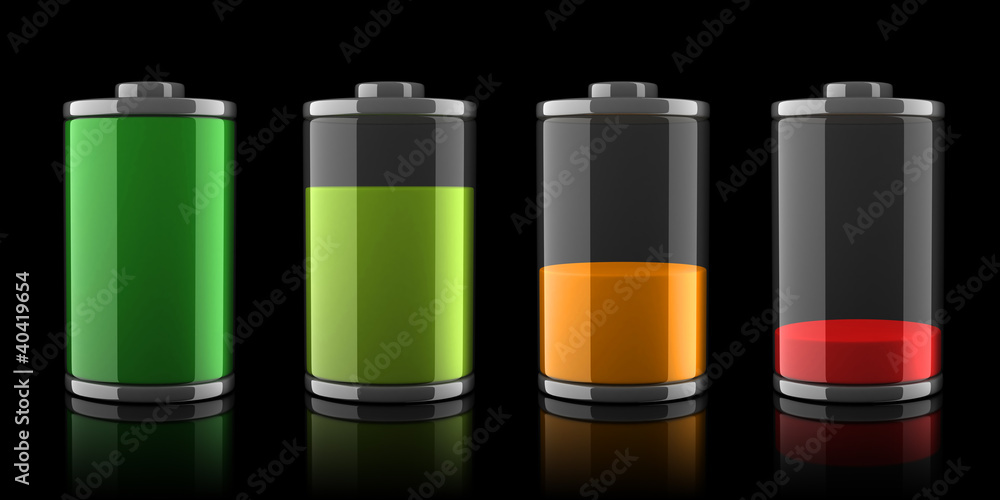 3d Battery icons with different charge levels 3d Battery icons with different charge levels