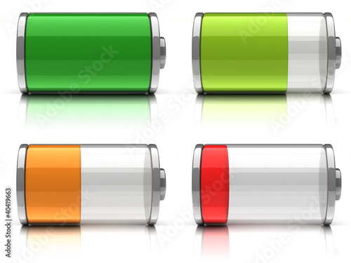 3d Battery icons with different charge levels