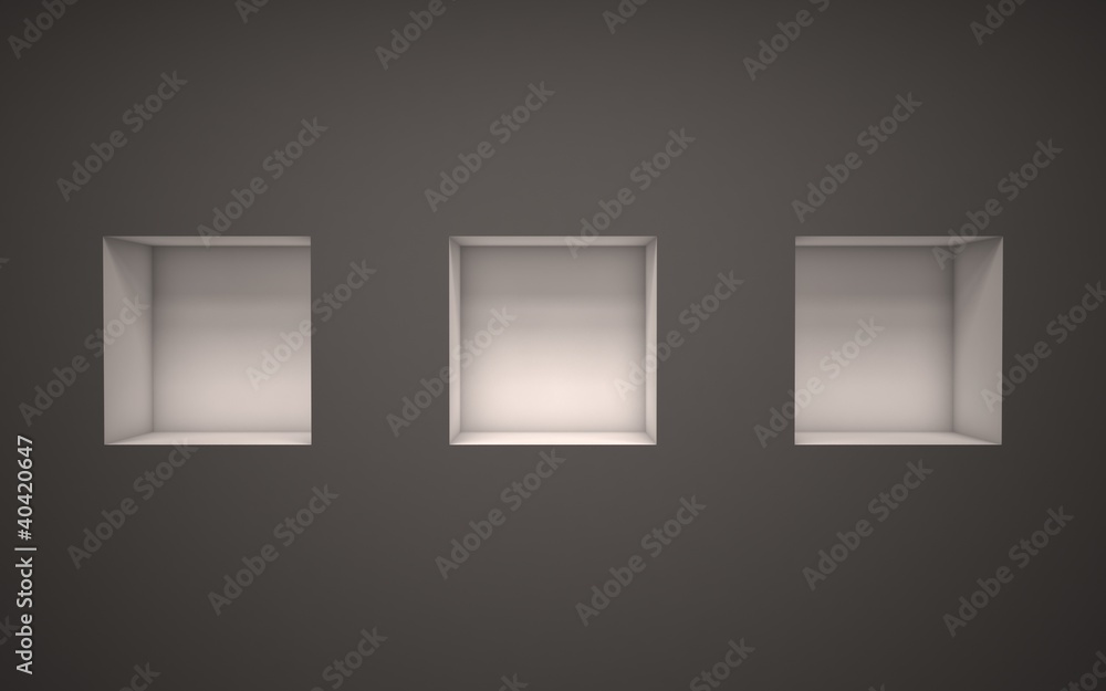 three empty exhibition shelves 3d illustration three empty exhibition shelves 3d illustration