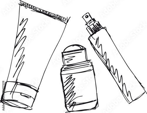 Sketch of Cosmetics dispensers and tube. Vector illustration